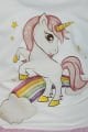 Unicorn Baskılı Kısa Kol Body Ve  Kabarık Tütü Etek Ikili Takım / Beyaz-Pembe