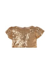 Parıltılı Pullu Crop & Etek İkili Takım-Gold Sarı