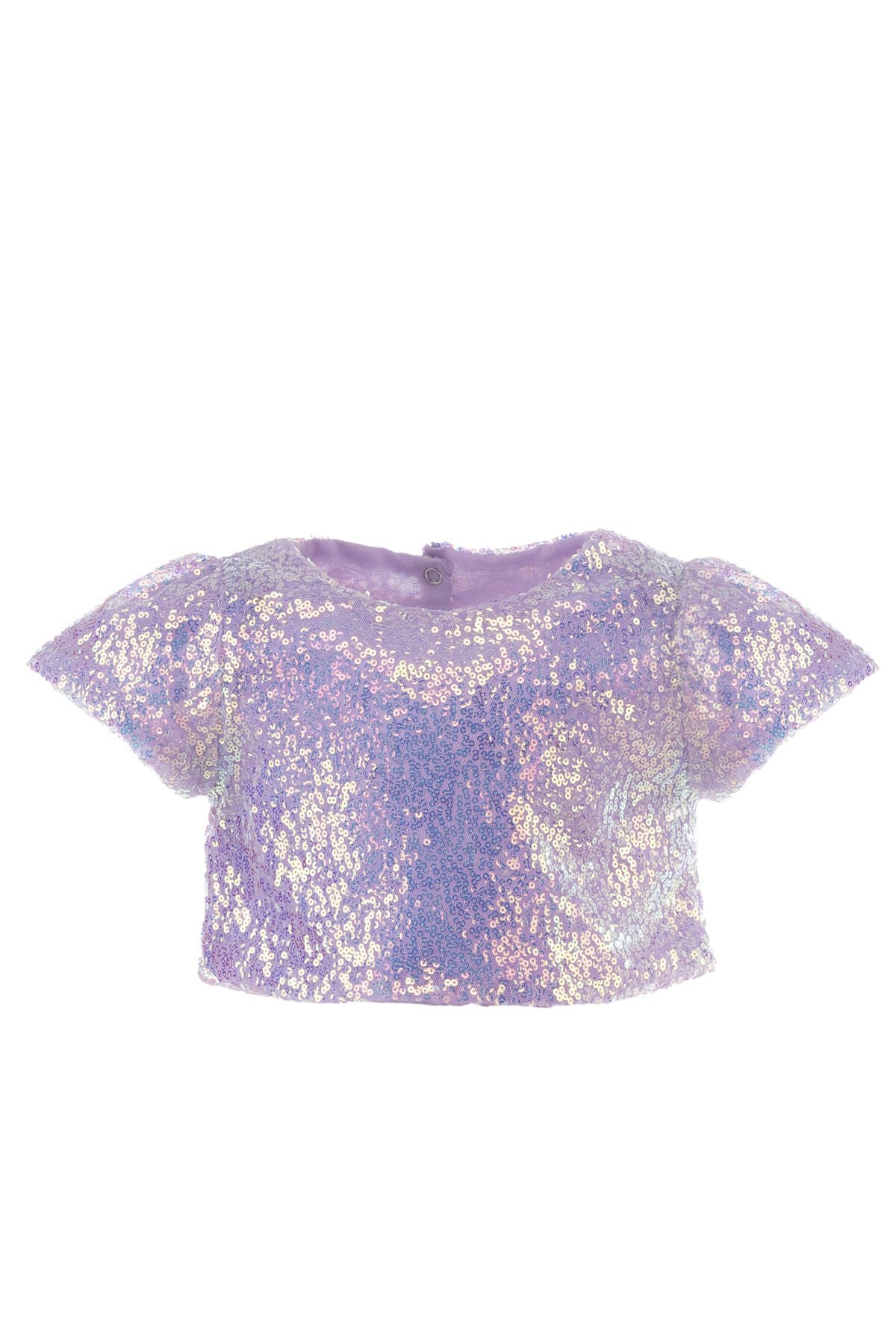 Parıltılı Pullu Crop-Lila Renk