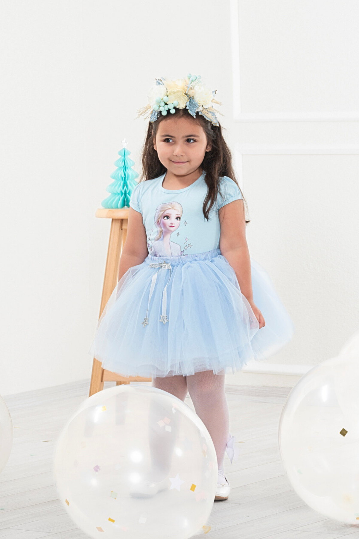 Elsa Frozen Baskılı Tişört Ve Tütü Etek İkili Takım-Mavi Renk
