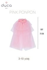 Pon Pon Yakalı 3 Katmanlı Parti Pelerini-Pembe Renk / 3-10 Yaş