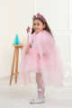 Pon Pon Yakalı 3 Katmanlı Parti Pelerini-Pembe Renk / 3-10 Yaş