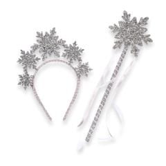 Tüy Detaylı Elsa Frozen Pelerin Taç Asa Seti-Mavi Renk / 3-10 Yaş