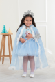 Tüy Detaylı Elsa Frozen Pelerin Taç Asa Seti-Mavi Renk / 3-10 Yaş