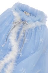 Tüy Detaylı Elsa Frozen Pelerin Taç Asa Seti-Mavi Renk / 3-10 Yaş