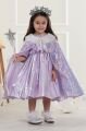 Tül Yakalı Parıltılı Pullu Pelerin-Lila Renk / 3-10 Yaş