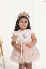 7 Yıldızlı Kurdela Detaylı Kristal Taç & Asa-Pembe Renk  / 3-10 Yaş
