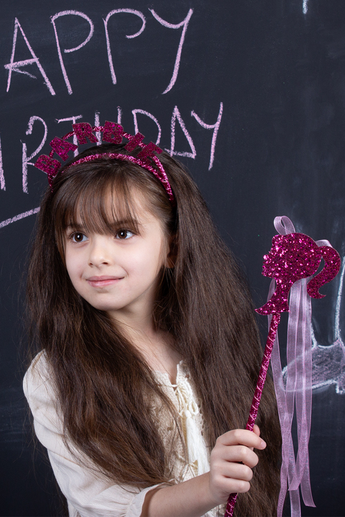 Kristal Malzemeli Barbie Taç Asa-Pembe / 3-10 Yaşlar
