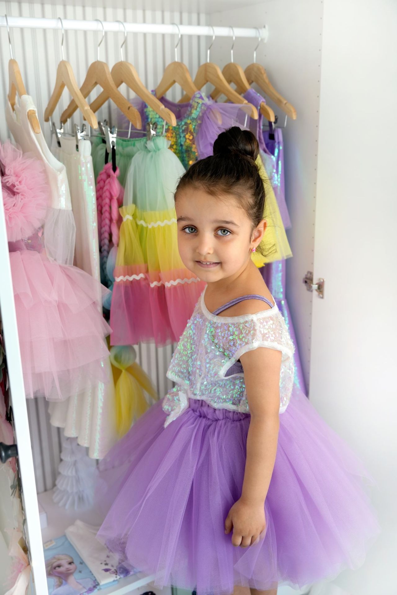 Kız Çocuk Parıltılı Pullu Tül Crop-Lila