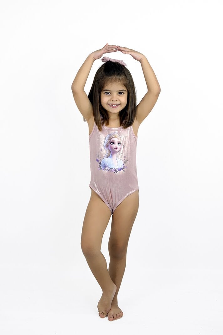 Elsa Baskılı Parıltılı Askılı Çıtçıtlı Kız Body&Mayo / Pembe