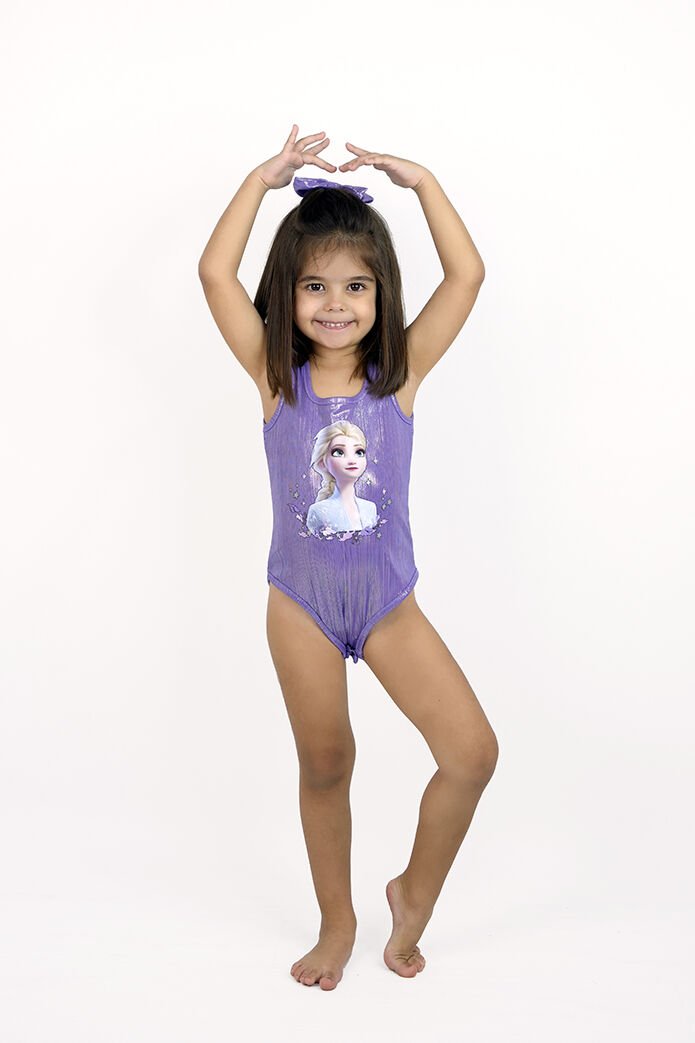 Elsa Baskılı Parıltılı Askılı Çıtçıtlı Kız Body&Mayo / Lila