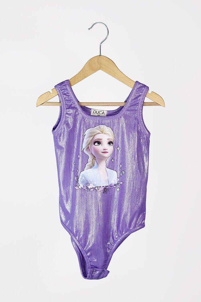 Elsa Baskılı Parıltılı Askılı Çıtçıtlı Kız Body&Mayo / Lila