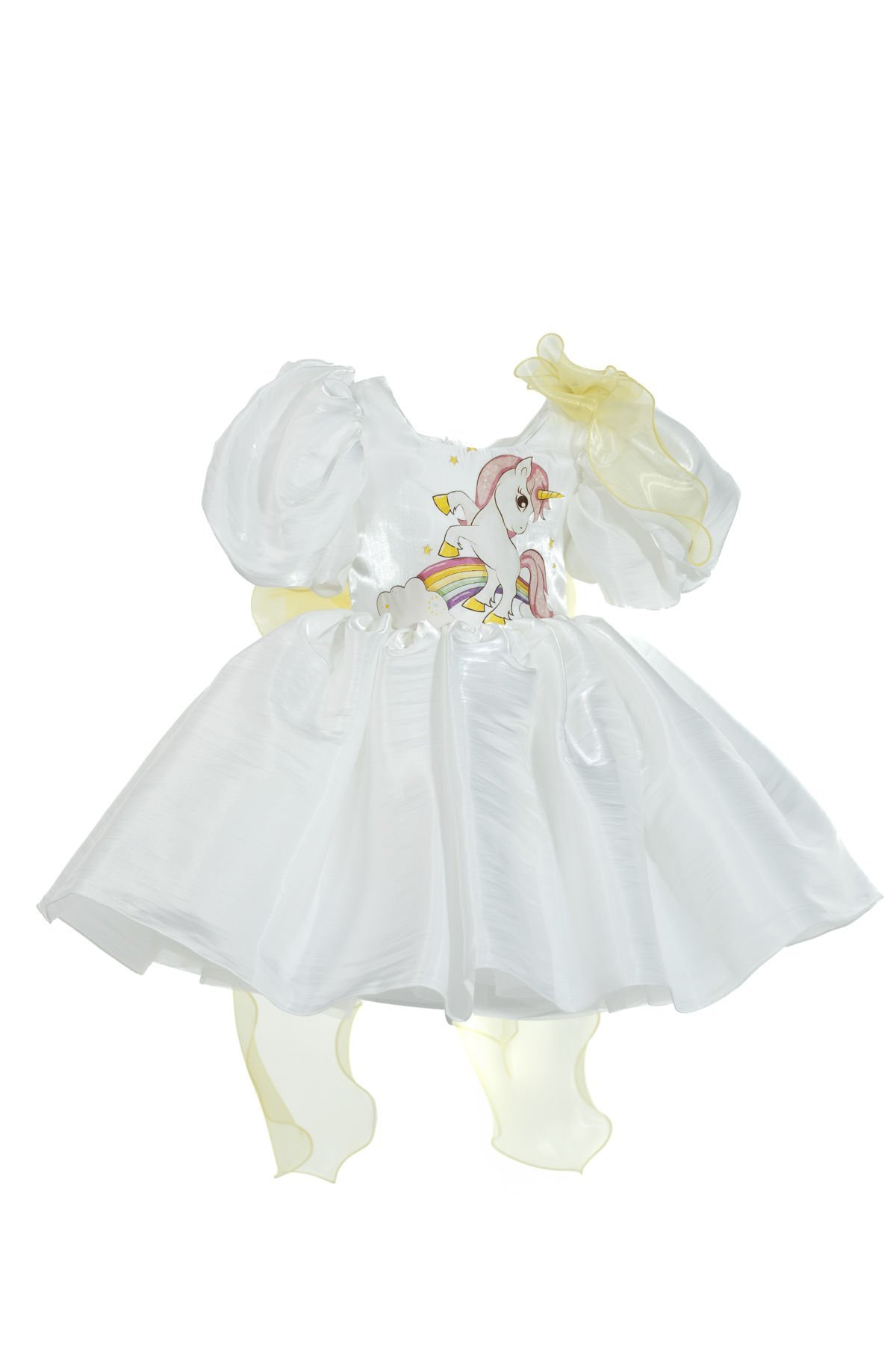 Fiyonk Detaylı Unicorn Baskılı Prenses Elbisesi / 4-5 Yaş